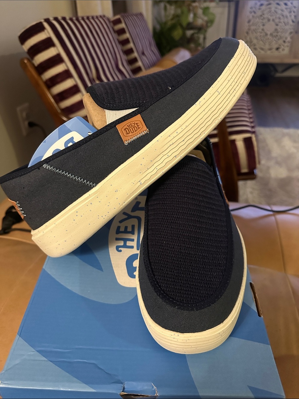 Men’s Hey Dude Navy/Cream Slip-On Casual Loafers